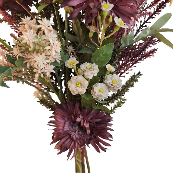 Hand Tied Artificial Flower Bouquet With Burgundy Purple Cream and Green Tones - Picture 12 of 15